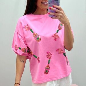 Fantastic Fawn Sequin Champagne Bottle Puff Sleeve Top